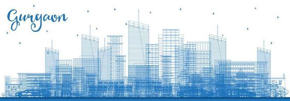 Outline Gurgaon India City Skyline with Blue Buildings. vector