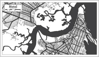 mapa de la ciudad de brasil natal en color blanco y negro en estilo retro. esquema del mapa. vector