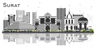 Surat India City Skyline with Color Buildings and Reflections Isolated on White. vector