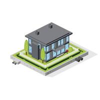 Isometric Residential City Building with Trees and Green Grass on Courtyard. vector