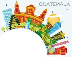 Guatemala City Skyline with Color Buildings, Blue Sky and Copy Space. vector