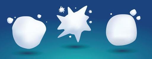 Snow Ball Set. Vector Illustration. White Frozen Snowy Ice Snowball on Blue Background.