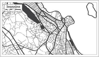 mapa de la ciudad de ioannina grecia en color blanco y negro en estilo retro. esquema del mapa. vector