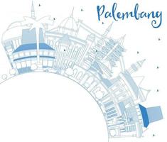 delinee el horizonte de la ciudad de palembang indonesia con edificios azules y copie el espacio. vector