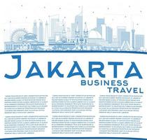 Outline Jakarta Indonesia City Skyline with Blue Buildings and Copy Space. vector