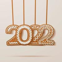 2022 Greeting Card with Glazed Text in Cookie Style. Gingerbread Numbers. vector