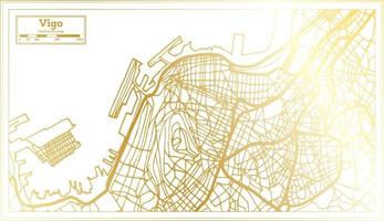 Vigo Spain City Map in Retro Style in Golden Color. Outline Map. vector