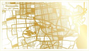 hermosillo mapa de la ciudad de méxico en estilo retro en color dorado. esquema del mapa. vector