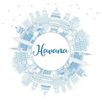 Outline Havana Cuba City Skyline with Blue Buildings and Copy Space. vector