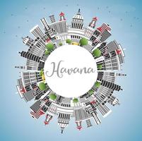 el horizonte de la ciudad de la habana cuba con edificios de color, cielo azul y espacio para copiar. vector