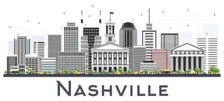 Nashville Tennessee City Skyline with Color Buildings Isolated on White. vector