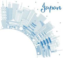 esquema bienvenido al horizonte de japón con edificios azules y espacio de copia. vector