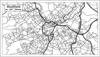 mapa de la ciudad de sheffield gran bretaña en color blanco y negro en estilo retro. esquema del mapa. vector