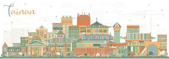 Tainan Taiwan City Skyline with Color Buildings. vector