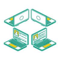 Isometric Outline Collection of Laptops, Notebooks Shown from Different Sides. vector