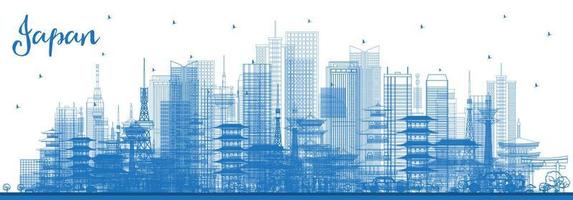 Outline Japan Skyline with Blue Buildings. vector