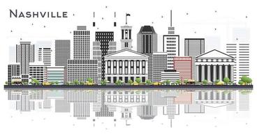 Nashville Tennessee City Skyline with Color Buildings and Reflections Isolated on White. vector