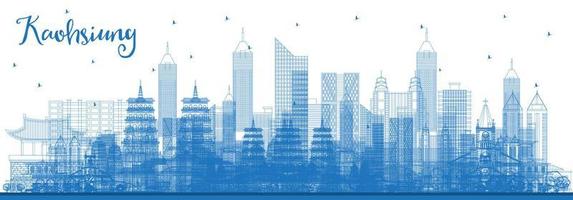 Outline Kaohsiung Taiwan City Skyline with Blue Buildings. vector