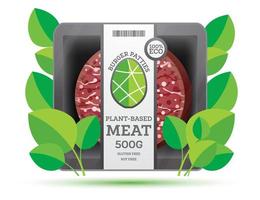 Burger Patties from Plant Based Meat in Package Isolated on White. vector