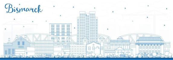 Outline Bismarck North Dakota City Skyline with Blue Buildings. vector