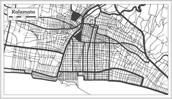 mapa de la ciudad de kalamata grecia en color blanco y negro en estilo retro. esquema del mapa. vector