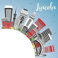 Lincoln Nebraska City Skyline with Color Buildings, Blue Sky and Copy Space. vector