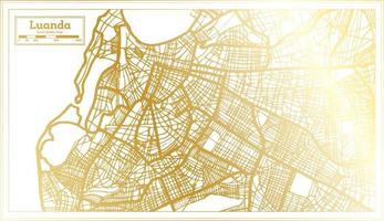 mapa de la ciudad de luanda angola en estilo retro en color dorado. esquema del mapa. vector