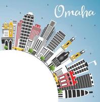 Omaha Nebraska City Skyline with Color Buildings, Blue Sky and Copy Space. vector