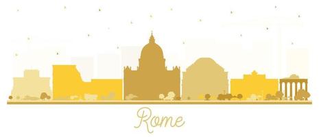 silueta del horizonte de la ciudad de roma italia con edificios dorados aislados en blanco.
