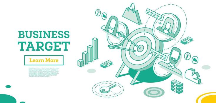 Teamwork Concept. Target with Arrow Standing on a Tripod. Outline Isometric Concept. vector