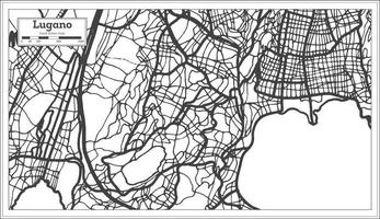 mapa de la ciudad de lugano suiza en color blanco y negro en estilo retro. vector