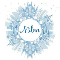 Outline Milan Italy City Skyline with Blue Buildings and Copy Space. vector