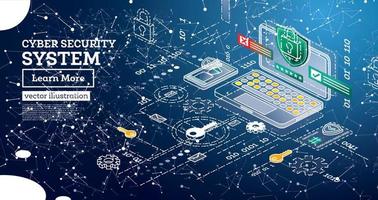 Isometric Cyber Security Concept. Data Protection Concept. vector