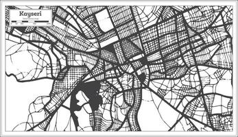 mapa de la ciudad de kayseri turquía en color blanco y negro en estilo retro. esquema del mapa. vector