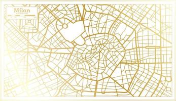 mapa de la ciudad de milán italia en estilo retro en color dorado. esquema del mapa. vector