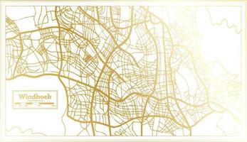 mapa de la ciudad de windhoek namibia en estilo retro en color dorado. esquema del mapa. vector