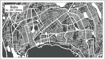 mapa de la ciudad de baku azerbaiyán en color blanco y negro en estilo retro. esquema del mapa. vector