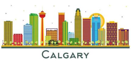 El horizonte de la ciudad de Calgary, Canadá, con edificios de colores aislados en blanco. vector