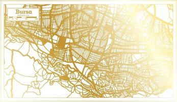 mapa de la ciudad de bursa turquía en estilo retro en color dorado. esquema del mapa. vector