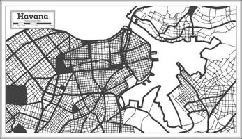 mapa de la ciudad de la habana cuba en color blanco y negro en estilo retro. esquema del mapa. vector