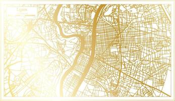 mapa de la ciudad de lyon francia en estilo retro en color dorado. esquema del mapa. vector