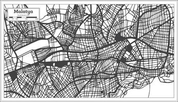 mapa de la ciudad de malatya turquía en color blanco y negro en estilo retro. esquema del mapa. vector