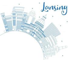 Outline Lansing Michigan City Skyline with Blue Buildings and Copy Space. vector