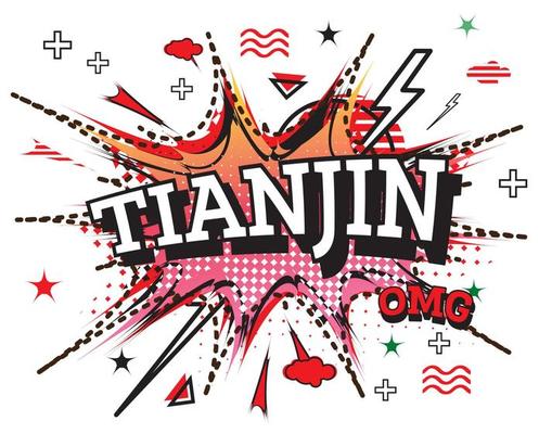 Tianjin Comic Text in Pop Art Style Isolated on White Background.