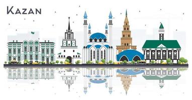 horizonte de la ciudad de kazán rusia con edificios de color y reflejos aislados en blanco. vector