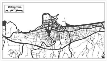 mapa de la ciudad de rethymno grecia en color blanco y negro en estilo retro. esquema del mapa. vector