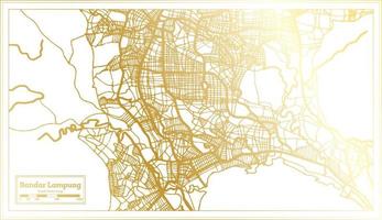 bandar lampung mapa de la ciudad de indonesia en estilo retro en color dorado. esquema del mapa. vector