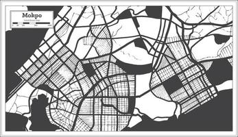 Mokpo South Korea City Map in Black and White Color in Retro Style. vector