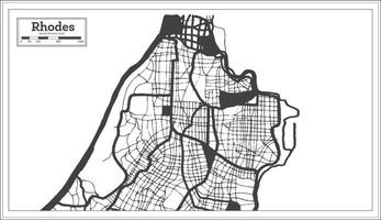 mapa de la ciudad de rodas grecia en color blanco y negro en estilo retro. esquema del mapa. vector