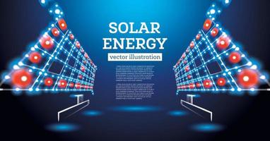 Solar Energy Concept. Solar Panel from Neon Lines. Renewable Energy. vector
